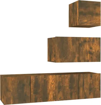 Berkfield Home 4 Piece TV Cabinet Set Smoked Oak Engineered Wood in Brown