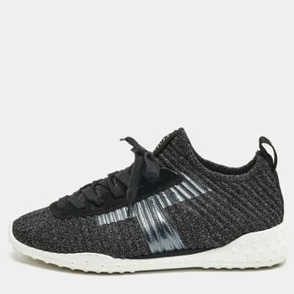 Tod's Tods Metallic Black Lurex Fabric And Suede T Print Sneakers