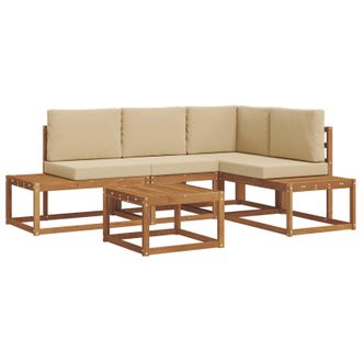 vidaXL Conjunto De Sof&aacute;s De Exterior Con Coj&iacute;n 5 Pieza Natural Y Beige Vidaxl