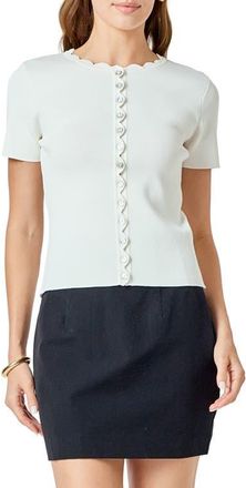 endless rose Scallop Accent Button Front Knit Top in Ivory at Nordstrom, Size X-Small