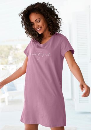 Vivance Bigshirt VIVANCE DREAMS, Damen, Gr. 40/42, lila (mauve), Single Jersey, Obermaterial: 100% Baumwolle, Basic, bequem mini, Rundhals, Shirts Bigshirt, m