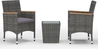 vidaXL Mesa Y Sillas De Jard&iacute;n 3 Pzas Rat&aacute;n Pe Y Vidrio Templado Gris Vidaxl