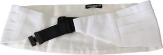 Dolce & Gabbana White Men Waist Belt Cotton Cummerbund Silk