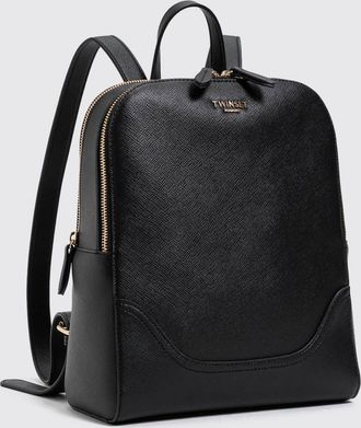 Twinset Saffiano Faux Leather Backpack with Adjustable Straps and Logo