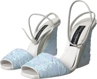 Dolce & Gabbana Womens Light Blue Sequin Ankle Strap Sandals Shoes Polyester