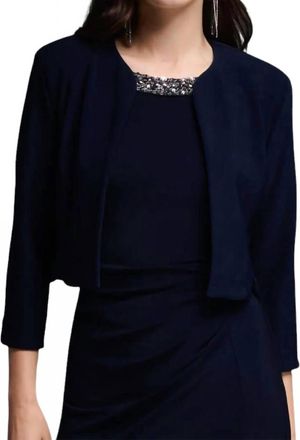 Joseph Ribkoff Jersey With Curved Hemline And Collar Detail Bolero In Midnight Blue