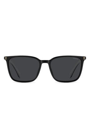Polaroid 55mm Polarized Rectangular Sunglasses in Black/Grey at Nordstrom