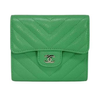 Chanel Tweedehands leren portemonnees - Dames - Pre-owned - Groen - Maat: ONE Size Leer