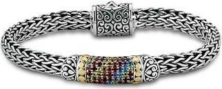 Samuel B. Sterling Silver & 18K Gold Pavé Semiprecious Stone Woven Chain Bracelet in Silver Multi at Nordstrom Rack