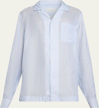 Dries Van Noten Mens Striped Cupro Button-Down Shirt