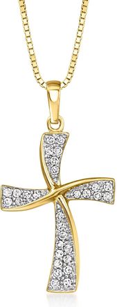 Ross-Simons Diamond Twisted Cross Pendant Necklace in 18kt Gold Over Sterling