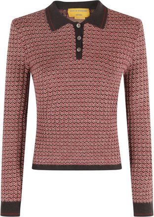 Guest In Residence Chevron Pattern Cashmere Polo Sweater With Classic Collar