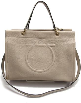 Ferragamo Light Beige Leather Handbag Shoulder Bag Tote Bag (Pre-Owned)