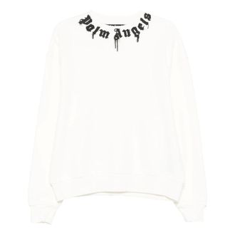 Palm Angels Sweatshirts, male, White, L, Neck Logo Reg Crew Sweatshirt