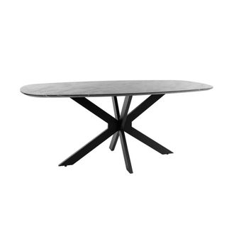 Mathi Design Mesa de comedor efecto m&aacute;rmol y acero negro