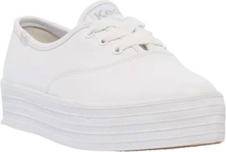 Keds Womens Point Leather Lace Up Sneaker In White