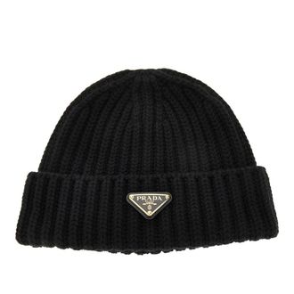 Prada Knitted beanie with triangle logo Woman S