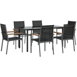 vidaXL Juego De Comedor Para Jard&iacute;n 7 Piezas Acero Y Textilene Negro Vidaxl