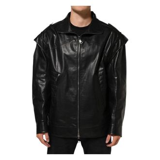 Dolce & Gabbana Full Zip Jacket - Heren - Leren en Su&egrave;de Jassen - Zwart - 3XL - Leer - Jassen