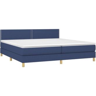 vidaXL Cama Box Spring Con Colch&oacute;n Y Led Tela Azul 200x200 Cm Vidaxl