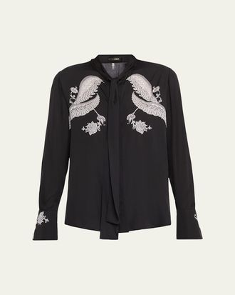 Kobi Halperin Cynthia Lace-Print Stretch Silk Blouse