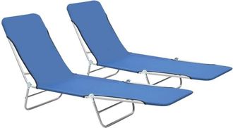 vidaXL Vidaxl - Lettini Prendisole Pieghevoli 2 pz in Acciaio e Tessuto Blu