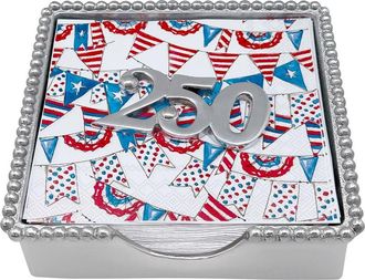 Mariposa 250 Beaded Napkin Box Set in Silver at Nordstrom