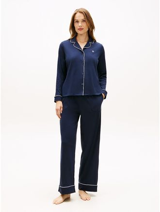 Tommy Hilfiger Womens Long Sleeve Shirt & Pant Sleep Set - Sky Captain - XL