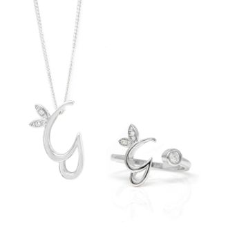 Say It With Winged Initial Ring Gift Set - Silver - G | Size: 18 inches