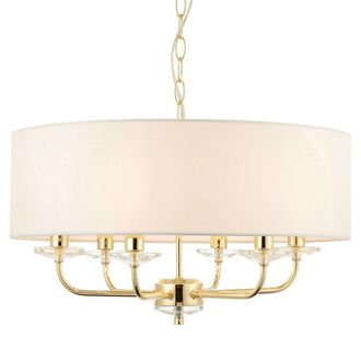 Loops Multi Light Ceiling Pendant 6 Bulb BRASS & WHITE Chandelier Large Shade Lamp