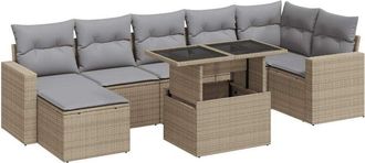 vidaXL Set De Sof&aacute;s De Jard&iacute;n Y Cojines 8 Piezas Rat&aacute;n Sint&eacute;tico Beige Vidaxl