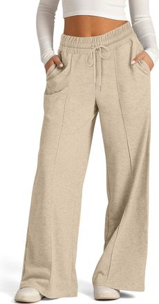 Generic Joggers for Women Drawstring High Waist Wide Leg Pants with Pockets Solid Color Cargo Athletic Long Trousers Baggy Jogging Sweatpants Tracksuit Bottom