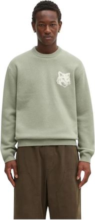 Maison Kitsun&eacute; Fox Head Intarsia Sweater - Heren - Ronde hals truien - Groen - L - Wol - Truien & Vesten