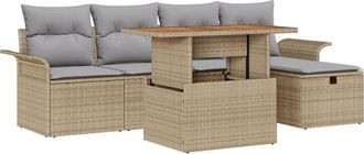 vidaXL Garden Sofa Set with Cushion 6 pcs Beige Poly Rattan vidaXL