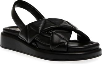 Anne Klein Air Sandals Women Black Leather Cross Strap Slingback HTAT903
