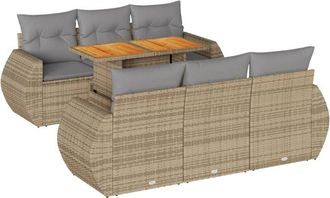 vidaXL Set Sof&aacute;s De Jard&iacute;n 7 Piezas Y Cojines Rat&aacute;n Sint&eacute;tico Beige Vidaxl