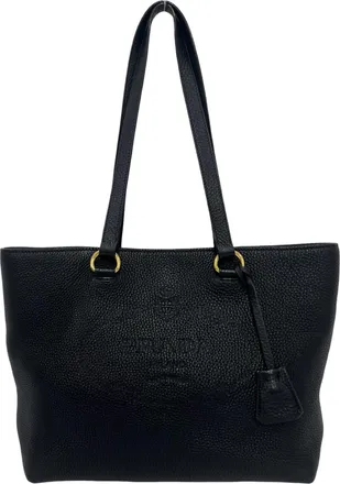 Prada Black Leather Shoulder Bag Tote Bag (Pre-Owned)