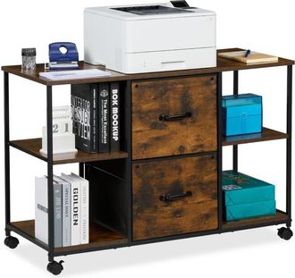 Relaxdays Relaxdays - Mobile Filing Cabinet, 2 Drawers & 4 Shelves, Suspension Files, Industrial, 67x100x40 cm, Office, Brown/Black