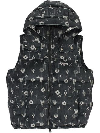 Purple printed corduroy Black padded gilet - men - Fabric - M