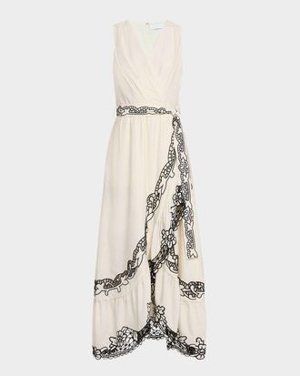 Elie Tahari The Poppy Embroidered Faux Wrap Maxi Dress