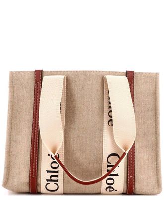 Chlo&eacute; Brown Canvas & Leather Woody Tote Medium (Authentic Pre-Loved)