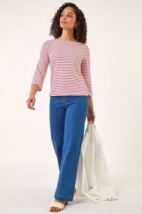 Roman Stripe Print Boat Neck Top