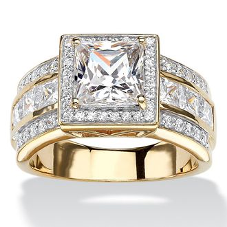 Palm Beach Jewelry 2.92 TCW Princess-Cut Cubic Zirconia Halo Engagement Ring in 18k Gold-plated