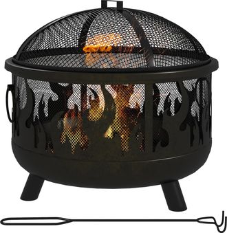 OUTSUNNY 61.5cm 2-In-1 Outdoor Fire Pit & Firewood BBQ Garden Cooker Heater | TJ Hughes