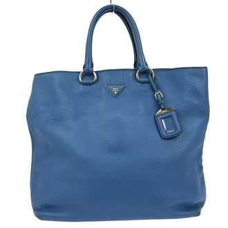 Prada Convertible Shopping Tote Saffiano Leather Blue Leather Handbag (Pre-Owned)