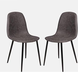 Dmora Dmora Juego De 2 Sillas Modernas En Cuero Ecol&oacute;gico, Para Comedor, Cocina O Sala De Estar, Cm 56x45h87, Color Gris