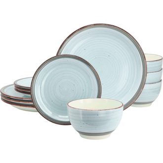 Gibson Home Holcomb 12 Piece Ceramic Dinnerware Set in Blue at Nordstrom