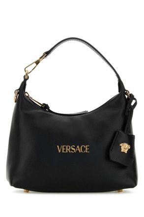 Versace Black leather Hobo Versace Tag handbag