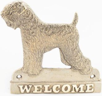 OEM Terrier Negro Ruso: Placa De Bienvenida De Lat&oacute;n Con Un Perro, Placa De Bienvenida &Uacute;nica Con La Inscripci&oacute;n Welcome De Art-dog