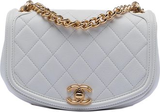 Chanel Pre-owned Womens Small Quilted Calfskin Underline Saddle Flap - White Leather - One Size